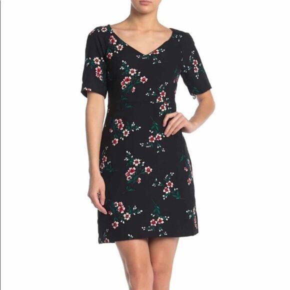 Draper James Navy Floral V-Neck Dress Short Sleeves Women's Size 2 - Picture 1 of 5